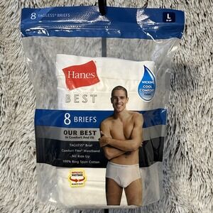 Hanes Men's 8 Pack Best Tagless Brief Size L 36-38" White Comfort Flex Waistband
